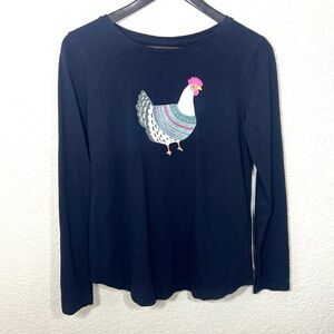 Talbots Rooster Long Sleeve Tee Shirt Navy Blue T-Shirt Size S